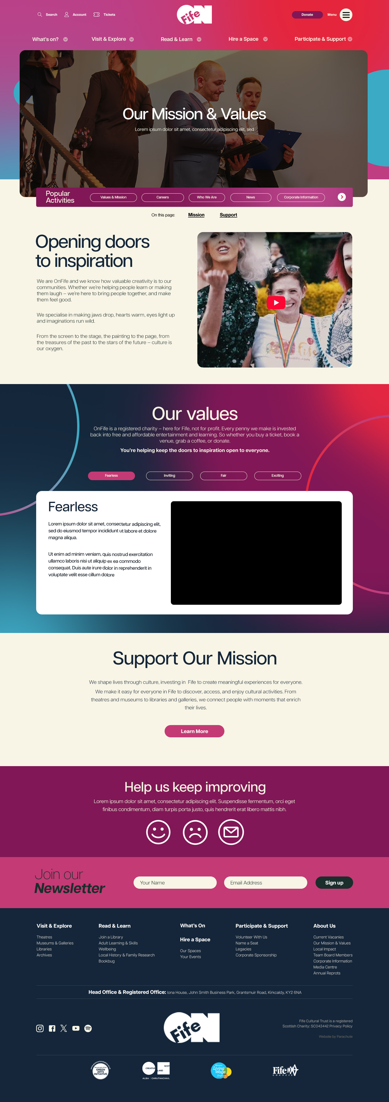 Our Mission & Values wireframe
